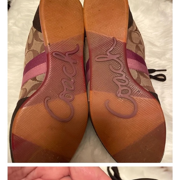 Coach fashion sneakers sz 10 brown purple, pink, tan, logo canvas, leather - Picture 2 of 5